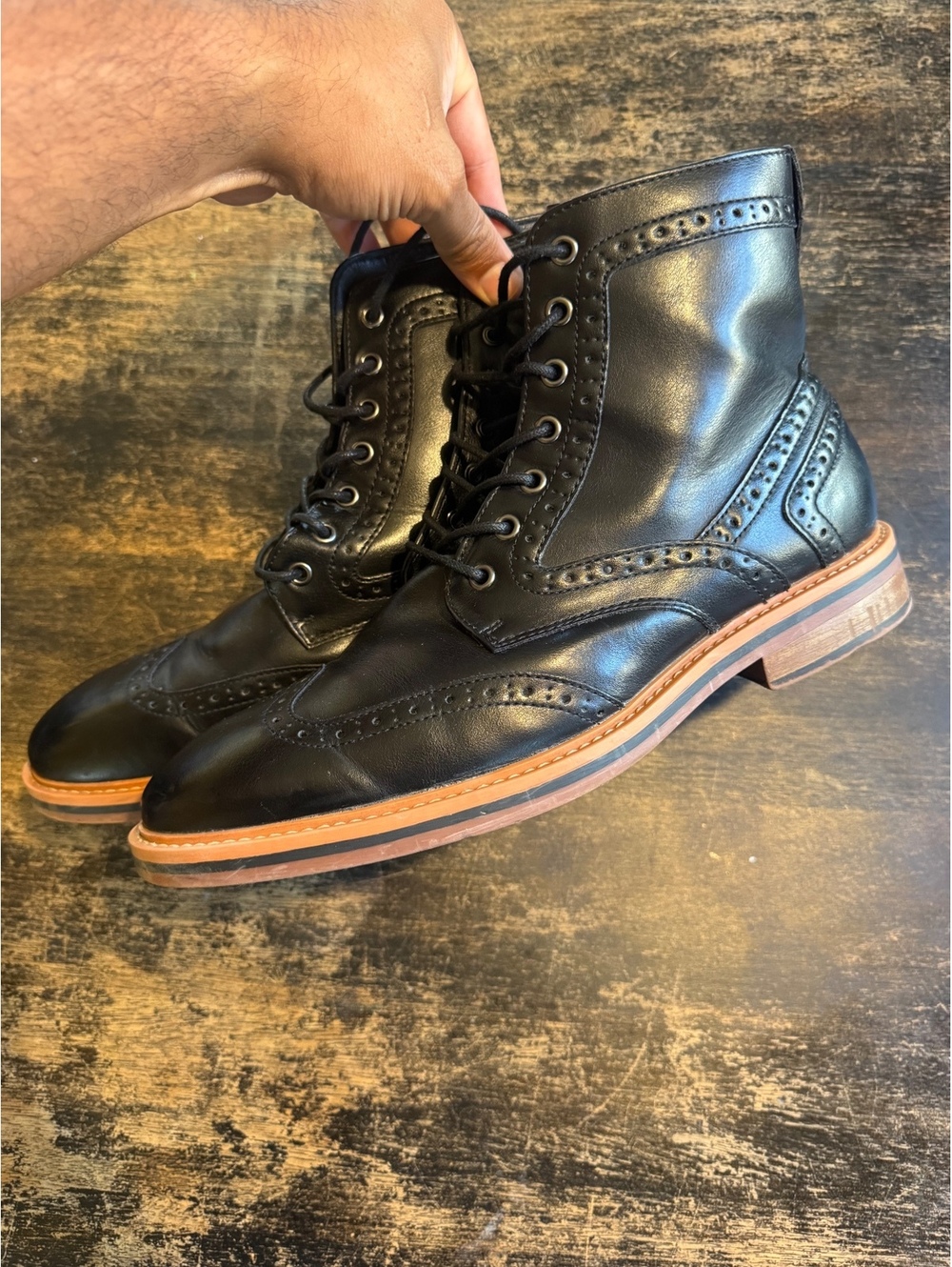 Leather wingtip brogue boots, Club Room by Macy's